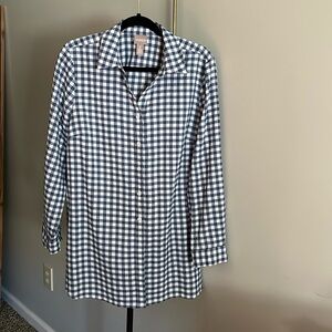 Women’s Blue and White Checked Seersucker Shirt Chico’s Size 2